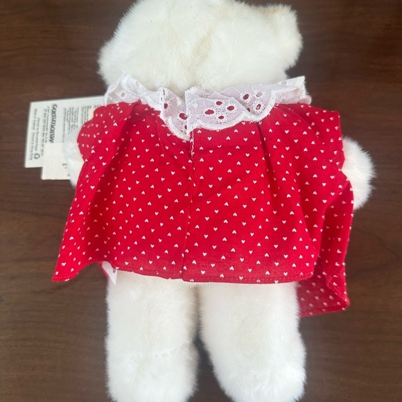 Vintage 1991 Commonwealth White Teddy Bear with Red and White Dress and Bow, 11" - Picture 4 of 4